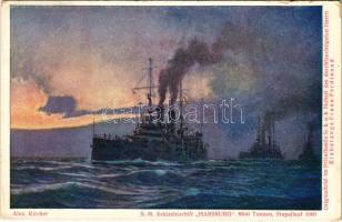 1913 SM Schlachtschiff &quot;Habsburg&quot;. Österr. Flottenverein Serie II. Nr. 4. / SMS Habsburg az Osztrák-Magyar Haditengerészet Habsburg-osztályú pre-dreadnought csatahajója (Linienschiffe) /  Austro-Hungarian Navy, K.u.K. Kriegsmarine, Habsburg-class pre-dreadnought battleship SMS Habsburg s: Alex Kircher