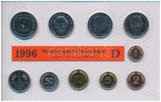 NSZK 1996D 1pf-5M (10xklf) forgalmi sor fólia tokban T:UNC  GFR 1996D 1 Pfennig - 5 Mark (10xdiff) coin set in foil packaging C:UNC