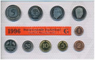 NSZK 1996G 1pf-5M (10xklf) forgalmi sor fólia tokban T:UNC  GFR 1996G 1 Pfennig - 5 Mark (10xdiff) coin set in foil packaging C:UNC