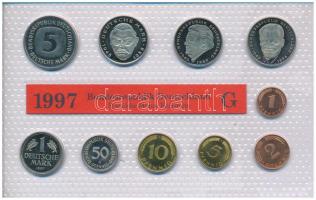 NSZK 1997G 1pf-5M (10xklf) forgalmi sor fólia tokban T:UNC  GFR 1997G 1 Pfennig - 5 Mark (10xdiff) coin set in foil packaging C:UNC