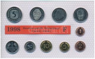 NSZK 1998F 1pf-5M (10xklf) forgalmi sor fólia tokban T:UNC  GFR 1998F 1 Pfennig - 5 Mark (10xdiff) coin set in foil packaging C:UNC