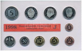 NSZK 1998J 1pf-5M (10xklf) forgalmi sor fólia tokban T:UNC  GFR 1998J 1 Pfennig - 5 Mark (10xdiff) coin set in foil packaging C:UNC