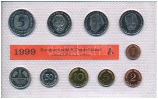 NSZK 1999A 1pf-5M (10xklf) forgalmi sor fólia tokban T:UNC  GFR 1999A 1 Pfennig - 5 Mark (10xdiff) coin set in foil packaging C:UNC