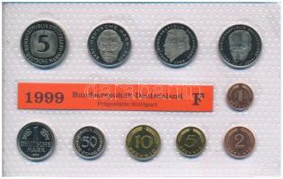 NSZK 1999F 1pf-5M (10xklf) forgalmi sor fólia tokban T:UNC  GFR 1999F 1 Pfennig - 5 Mark (10xdiff) coin set in foil packaging C:UNC