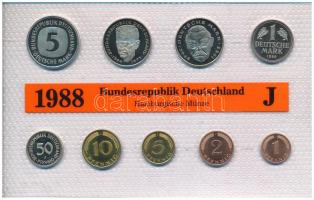 NSZK 1988J 1pf-5M (9xklf) forgalmi sor fólia tokban T:UNC  GFR 1988J 1 Pfennig - 5 Mark (9xdiff) coin set in foil packaging C:UNC