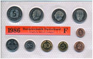 NSZK 1986F 1pf-5M (10xklf) forgalmi sor fólia tokban T:UNC  GFR 1986F 1 Pfennig - 5 Mark (10xdiff) coin set in foil packaging C:UNC