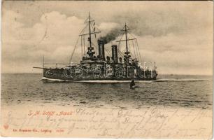 1903 SMS ÁRPÁD az Osztrák-Magyar Haditengerészet Habsburg-osztályú csatahajója / K.u.k. Kriegsmarine / Austro-Hungarian Navy Habsburg-class pre-dreadnought battleship. Dr. Trenkler Co. (EK)