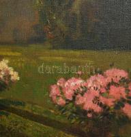 Olgyay Ferenc (1872-1939): Virágzó park. Olaj, vászon, jelezve balra lent. Hátoldalán régi MNG kivit...