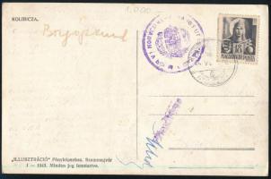 1943 Kolibica (Erdély), tájkép, fotólap, hátoldalán bélyegzésekkel, közte "M. kir. V/1. honvéd ...