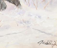 Csáti Jónás (-): Verekedő disznók (vaddisznók). Olaj, vászon, jelezve jobbra lent. Dekoratív fakeret...