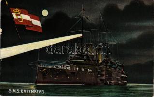 1909 SMS BABENBERG osztrák-magyar haditengerészet Habsburg-osztályú pre-dreadnought csatahajó este / K.u.K. Kriegsmarine / Austro-Hungarian Navy, SMS Babenberg pre-dreadnought battleship at night. G. Fano Pola 1908/9. No. 25.