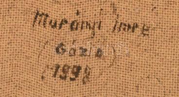 Murányi Imre (-): Gázló, 1998. Olaj, farost. Jelezve jobbra lent. Hátoldalán autográf felirattal. De...