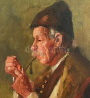 Horváth G. Andor (1876-1966): Pipázó portréja. Olaj, karton. Jelezve jobbra lent. Dekoratív fakeretb...