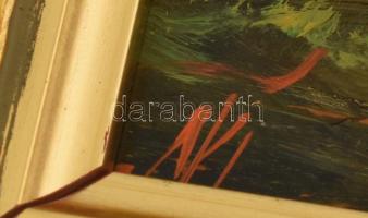 Méhész Tamás (1940-): Tanyasi udvar. Olaj, farost, jelzett. Dekoratív fakeretben, 13×18 cm