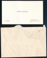 Mányai Zsuzsa (1949-1999) színésznő autográf aláírása és sorai névjegykártyája hátoldalán, Várday Zo...