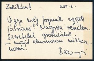 Baranyi László (1927- ) Gobbi Hilda-díjas színész autográf aláírása és gratuláló sorai Várday Zoltán (1947-2023) színész részére