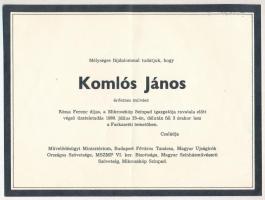 1980 Komlós János (1922-1980) újságíró, humorista, konferanszié, a Mikroszkóp Színpad igazgatójának halotti értesítője