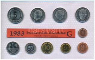 NSZK 1983G 1pf-5M (10xklf) forgalmi sor fólia tokban T:UNC  GFR 1983G 1 Pfennig - 5 Mark (10xdiff) coin set in foil packaging C:UNC