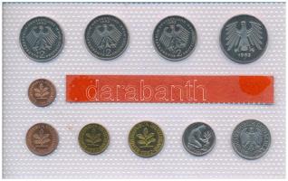 NSZK 1982J 1pf-5M (10xklf) forgalmi sor fólia tokban T:UNC 
GFR 1982J 1 Pfennig - 5 Mark (10xdiff) ...