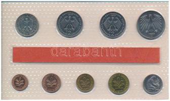 NSZK 1977D 1pf-5M (9xklf) forgalmi sor fólia tokban T:UNC 
GFR 1977D 1 Pfennig - 5 Mark (9xdiff) co...