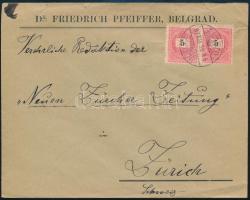 1897 Levél Feketeszámú 2 x 5kr bérmentesítéssel ZIMONY kétnyelvű bélyegzéssel Zürichbe küldve