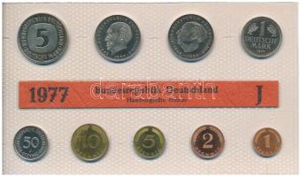 NSZK 1977J 1pf-5M (9xklf) forgalmi sor fólia tokban T:UNC  GFR 1977J 1 Pfennig - 5 Mark (9xdiff) coin set in foil packaging C:UNC