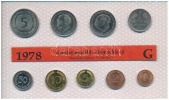 NSZK 1978G 1pf-5M (9xklf) forgalmi sor fólia tokban T:UNC  GFR 1978G 1 Pfennig - 5 Mark (9xdiff) coin set in foil packaging C:UNC