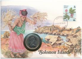 Salamon-szigetek 1977. 20c Cu-Ni II. Erzsébet felbélyegzett borítékban, bélyegzéssel, német nyelvű leírással T:UNC patina Solomon Islands 1977. 20 Cents Cu-Ni Elizabeth II in envelope with stamp and cancellation, with German description C:UNC patina