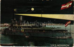 1909 SMS MONARCH Osztrák-Magyar Haditengerészet Monarch-osztályú partvédő páncélosa este / K.u.K. Kriegsmarine / Austro-Hungarian Navy coastal defence ship at night. G. Fano Pola 1908/9. No. 15. (kopott sarkak / worn corners)