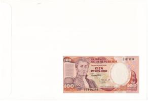 Kolumbia 1989. 100P felbélyegzett borítékban, bélyegzéssel T:UNC 
Kolumbia 1989. 100 Pesos in envel...