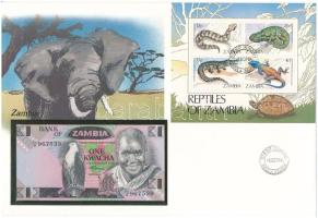 Zambia 1980-1988. 1K felbélyegzett borítékban, bélyegzéssel T:UNC  Zambia 1980-1988. 1 Kwacha in envelope with stamp and cancellation C:UNC