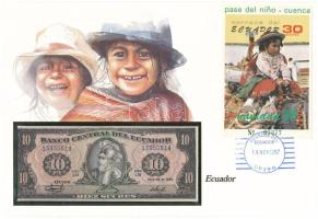 Ecuador 1986. 10S felbélyegzett borítékban, bélyegzéssel T:UNC Ecuador 1986. 10 Sucres in envelope with stamp and cancellation C:UNC