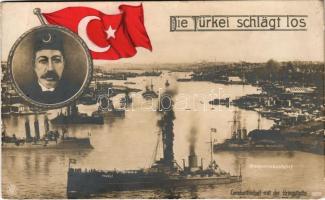 1916 Constantinople, Istanbul; Kriegsflotte, Bosporusausfahrt. Die Türkei schlägt los - Kaiserliche Marine SMS Goeben (Yavuz Sultan Selim) (EB)