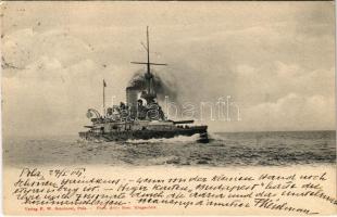 1904 SMS BUDAPEST Osztrák-Magyar Haditengerészet Monarch-osztályú partvédő páncélos / K.u.K. Kriegsmarine / Austro-Hungarian Navy coastal defence ship. F.W. Schrinner Pola, Phot. Alois Beer