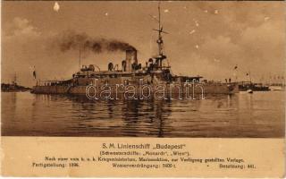 1916 SMS BUDAPEST Osztrák-Magyar Haditengerészet Monarch-osztályú partvédő csatahajó / K.u.K. Kriegsmarine Linienschiff / Austro-Hungarian Navy, Monarch-class coastal defense ship. Marine-Erinnerungs-Karte Nr. 69A. (felszíni sérülés / surface damage) + "K.U.K. KRIEGSMARINE S.M.S. KAISER KARL VI."