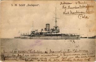 1906 SMS BUDAPEST Osztrák-Magyar Haditengerészet Monarch-osztályú partvédő csatahajó / K.u.K. Kriegsmarine / Austro-Hungarian Navy, Monarch-class coastal defense ship (kopott sarkak / worn corners)