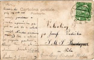 1909 SMS BUDAPEST Osztrák-Magyar Haditengerészet Monarch-osztályú partvédő csatahajó este / K.u.K. K...