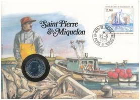 Franciaország / Saint Pierre és Miquelon 1988. 1Fr "Charles de Gaulle" felbélyegzett borítékban, bélyegzéssel, német nyelvű leírással T:UNC France / Saint Pierre & Miquelon 1988. 1 Franc "Charles de Gaulle" in envelope with stamp and cancellation, with German description C:UNC