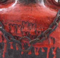 Retro német nagyváza. Ökörvérmázas, vaslánc díszítménnyel, jelzett, kis kopással, m: 35,5 cm