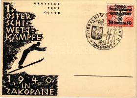 1940 1. Oster-Schi-Wettkämpfe in Zakopane (Deutsche Post Osten) / Ski event held in Zakopane, winter sport + General Gouvernement eagle/swastika stamp + Osterschiwettkämpfe Zakopane So. Stpl. (EK)