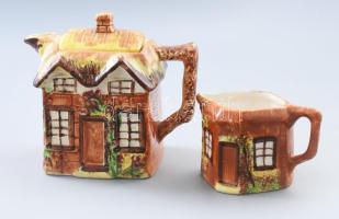 Price Bros Kensington Cottage Ware ház alakú teakiöntő és tejkiöntő, jelzett, kis kopással, m: 7-14 cm