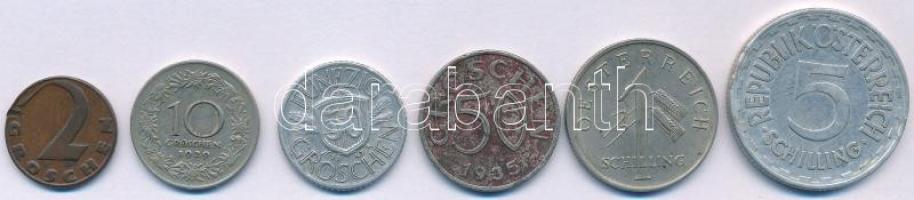 Ausztria 1925. 2gr bronz + 1929. 10gr Cu-Ni + 1935. 50gr Cu-Ni + 1934. 1Sch Cu-Ni + 1947. 50gr Al + ...
