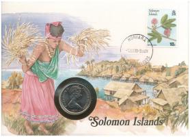 Salamon-szigetek 1977. 20c Cu-Ni &quot;II. Erzsébet&quot; felbélyegzett borítékban, bélyegzéssel, német nyelvű leírással T:UNC patina Solomon Islands 1977. 20 Cents Cu-Ni &quot;Elizabeth II&quot; in envelope with stamp and cancellation, with German description C:UNC patina