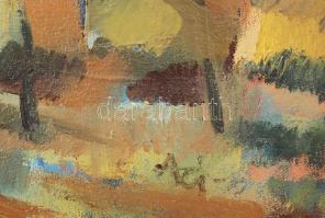 Olvashatatlan jelzéssel, feltehetően erdélyi magyar festő: Színes táj. Olaj, vászon, 37×42 cm