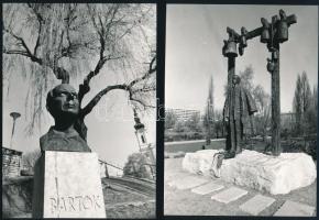 cca 1975 Bartók Béla zeneszerző emlékére készült szobrokról 2 db jelzés nélküli vintage fotó, ezüst zselatinos fotópapíron, 17x12 cm