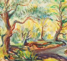 Kozma István (1937-2020): Erdélyi táj, 1960. Akvarell, papír, jelezve jobbra lent, 31×47,5 cm. Lap s...