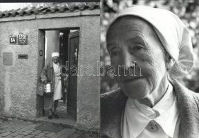 cca 1979 Ludmila Duskova prágai fotóművész pecséttel jelzett, vintage fotóművészeti alkotásai (Szociális ebéd I-III), 3 db feliratozott fotó, ezüst zselatinos fotópapíron, 23,5x17,5 cm