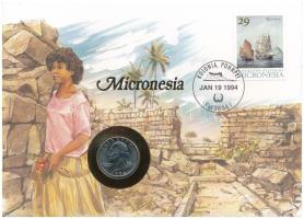 Amerikai Egyesült Államok / Mikronézia 1994P 25c Cu felbélyegzett borítékban, bélyegzéssel, német nyelvű tájékoztatóval T:UNC USA / Micronesia 1994P 25 Cents Cu in envelope with stamp, cancellation and a prospectus in german C:UNC