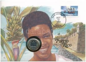 Amerikai Egyesült Államok / Puerto Rico 1993. 25c Cu felbélyegzett borítékban, bélyegzéssel, német nyelvű leírással T:UNC USA / Puerto Rico 1993. 25 Cents Cu in envelope with stamp, cancellation and a prospectus in german C:UNC