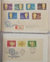 1950-1970 84 db FDC és teljes sorokkal futott levél jó minőségű nagyalakú FDC berakóban, bordó borítóval